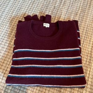 Kule Size S maroon sweater with Stripes; minor pilling throughout
